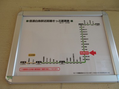信濃白鳥駅の運賃表